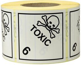 Etiketten Maße 100x100mm Papier weiß Aufdruck Toxic TRANSPAK