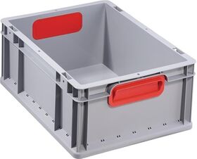 Transportstapelbehälter L400xB300xH170mm grau PP geschlossener Griff rot