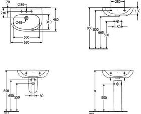 V&B Waschtisch O.NOVO 650x480mm 1 HL ov mit ÜL we