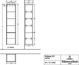 V&B Hochschrank SUBWAY 3.0 400x1710x362mm A re Gri Alu glänz. Br w