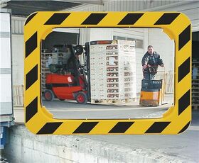Sicherheits-/Verkehrsspiegel H600xB800mm Ku.,gelb/schwarz f.2 Richtungen 20m SPL