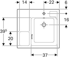 Geberit Waschtisch BAMBINI 600x550mm m ÜL mit Hahnloch rechts weiß