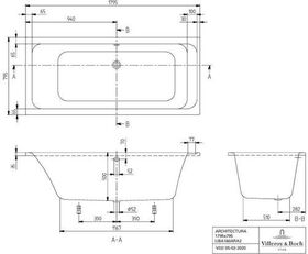 V&B Whirlpoolsystem ARCHITECTURA m BW R-eck 180x80 Tech. Pos 2 we