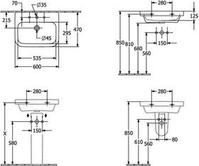 V&B Waschtisch ARCHITECTURA 600x470mm ohne ÜL we C+
