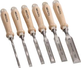Stechbeitelsatz 6,10,12,16,20,26mm Weißbuchenh.Ulmer Form 6-tlg.Krt.TECWERK