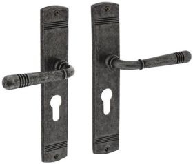 Langschildschildgarnitur Helena Zamak F77 Grau PZ 72mm DIN L/R INTERSTEEL