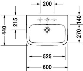 Duravit Waschtisch DURASTYLE m ÜL HLB 600x440mm 3 Hahnlöcher weiß WG