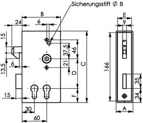 Schiebetorschlosskasten 140SD-40ZW DIN L/R Maß A40xB94,5xC173mm Dornm30/60mm AMF