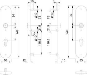Langschildpaar F69 VA ma F69 PZ 72mm HOPPE
