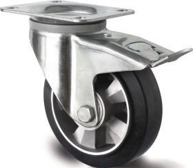 Schwerlastlenkrolle D.160mm Trgf.400kg Festst.Elastikgummi Bau-H.195mm TECWERK