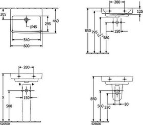 V&B Waschtisch O.NOVO 600x460mm o HL mit ÜL we C+