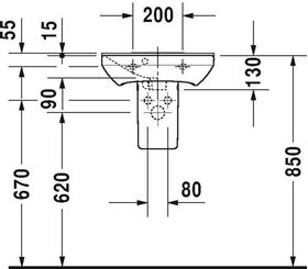 Duravit Handwaschbecken P3 Comforts m ÜL HLB 450x320mm ohne Hahnloch weiß