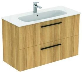 IDS Waschtisch/Möbel-Paket i.life A 100cm, Griff Schwarz Eiche Natur IDEAL STANDARD