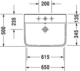 Duravit Waschtisch P3 Comforts m ÜL HLB 650x500mm 3 Hahnlöcher weiß