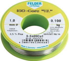 Lötdraht ISO-Core® EL 1 mm 100 g S-Sn99Cu1 FELDER