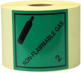 Etiketten Maße 100x100mm Papier grün Aufdruck Non Flammable Gas TRANSPAK