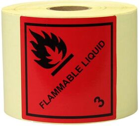 Etiketten Maße 100x100mm Papier rot Aufdruck Flammable Liquid TRANSPAK