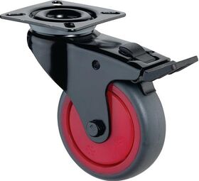 Lenkrolle m.Festst.D.50mm Trgf.50kg m.Platte m.Festst.Gum.grau BS ROLLEN
