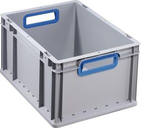 Transportstapelbehälter L400xB300xH220mm grau PP offener Griff blau