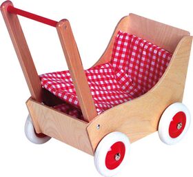 Holz-Puppenwag.karo rot/wss,50cm