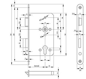 Panik-Einsteckschloss 1201 Fkt.E rd 24/65/72/9mm DIN R verz.BKS
