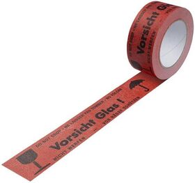 Warnklebeband Breite 50mm Länge 50m Stärke 135µ rot Vorsicht Glas TRANSPAK - VPE: 36