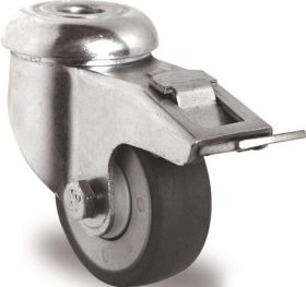 Lenkrolle m.Festst.D.100mm Trgf.100kg m.Rückenloch 11mm Kugell.Gum.grau TECWERK