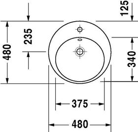 Duravit Einbauwaschtisch STARCK 2 m ÜL HLB d= 480mm 1 Hahnloch weiß WG