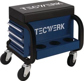 Werkstattrollsitz m.Rl.u.Ablage Kunstlederpolster blau/schwarz TECWERK