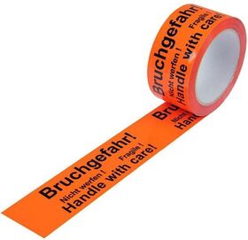 Warnklebeband Breite 50mm Länge 66m S.52µ PP Bruchgefahr! Nicht werfen! TRANSPAK - VPE: 12