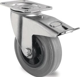 Lenkrolle m.Festst.D.100mm Trgf.75kg m.Platte Rollenlager VG grau PROMAT