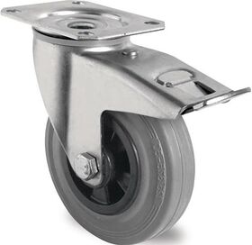 Lenkrolle m.Festst.D.125mm Trgf.100kg m.Platte Rollenlager VG grau PROMAT