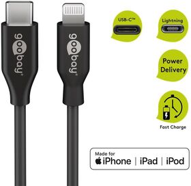 Lightning USB-C™ Lade- und Synchronisationskabel, 0,5 m, schwarz, 0.5m- VPE: 1