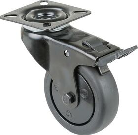 Lenkrolle m.Festst.D.50mm Trgf.50kg m.Platte m.Festst.Gum.schwarz BS ROLLEN