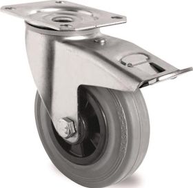Lenkrolle m.Festst.D.200mm Trgf.205kg m.Platte Rollenlager VG grau TECWERK