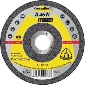 Trennscheibe A 46N Supra D125x2,5mm gekr.Alu.Bohr.22,23mm KLINGSPOR - VPE: 25