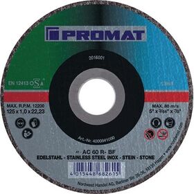 Trennscheibe D125x1mm ger.INOX/STA/STE Bohr.22,23mm PROMAT - VPE: 25