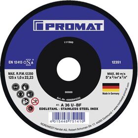 Trennscheibe D125x1mm ger.Keramikkorn Bohr.22,23mm PROMAT - VPE: 25
