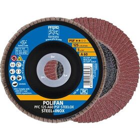 Fächerscheibe POLIFAN A PSF STEELOX D.125mm K.A-60 kon.Stahl/Holz NK PFERD - VPE: 10