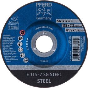 Schruppscheibe SG STEEL D115xS7,2mm gekr.STA Bohr.22,23mm PFERD - VPE: 10