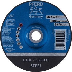 Schruppscheibe SG STEEL D180xS7,2mm gekr.STA Bohr.22,23mm PFERD - VPE: 10