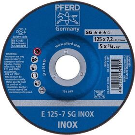 Schruppscheibe SG INOX D125xS7,2mm gekr.INOX Bohr.22,23mm PFERD - VPE: 10