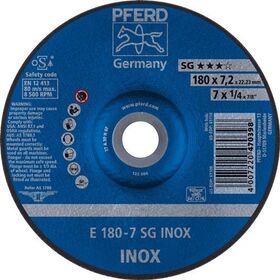Schruppscheibe SG INOX D180xS7,2mm gekr.INOX Bohr.22,23mm PFERD - VPE: 10