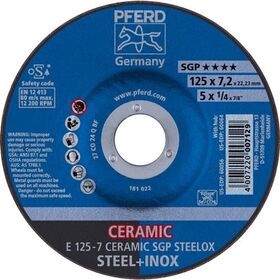 Schruppscheibe CERAMIC SGP STEELOX D125xS7mm gekr.STA Bohr.22,23mm PFERD - VPE: 10
