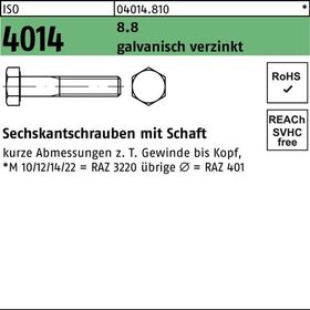 Sechskantschraube ISO 4014 Schaft M12x 180 8.8 galv.verz. 25 Stück - VPE: 25