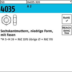 Sechskantmutter ISO 4035 niedrig Fasen M2 A 2 100 Stück - VPE: 100