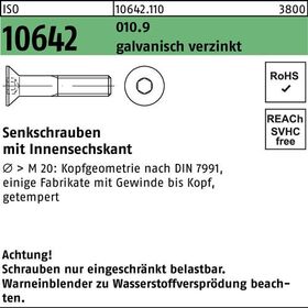 Senkschraube ISO 10642 Innen-6kt M4x 30 010.9 galv.verz. 500St. - VPE: 500