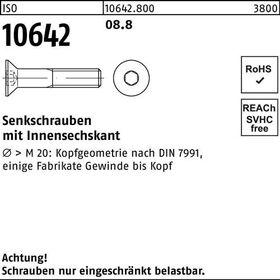 Senkschraube ISO 10642 Innen-6kt M20x 50 8.8 25 Stück - VPE: 25