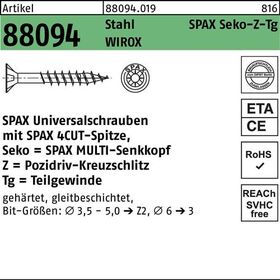 Schraube R 88094 SEKO Spitze/PZ 3,5x45/30-Z TG Sta galv.verz. WIROX 1000St. SPAX - VPE: 1000