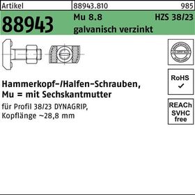 Hammerkopfschraube R 88943 6-ktmutter M16x80 Mu 8.8 galv.verz. 25St. HALFEN - VPE: 25
